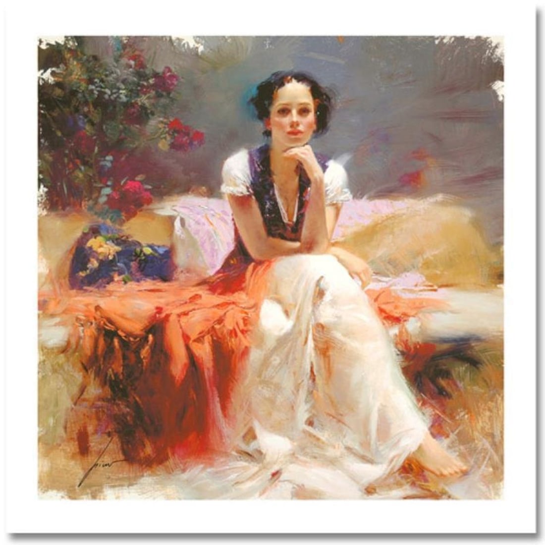 Pino (1939-2010), "First Glance" Hand Signed Limited Edition with Certificate of Authenticity.: First Glance is a limited edition giclee on paper by Pino (1939-2010), numbered and hand signed by the artist. Includes Certificate of Authenticity. Measures approximately 16" x 16" (image). Reference