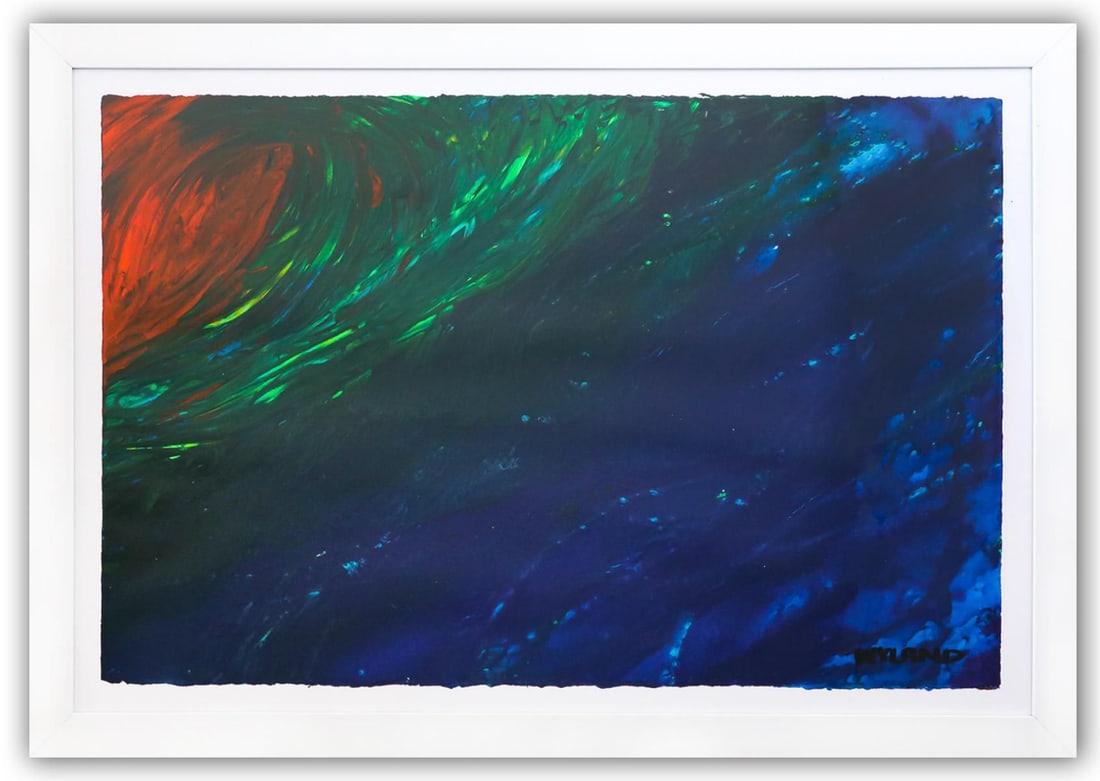 Wyland- Original Watercolor Painting on Deckle Edge Paper "Abstract": Artist: Wyland. Medium: Original Watercolor Painting on Deckle Edge Paper. Title: Abstract. Size: 26" x 40". Measures approx. 32" x 47" (framed). Signature: Hand Signed by the artist. Certificate of A