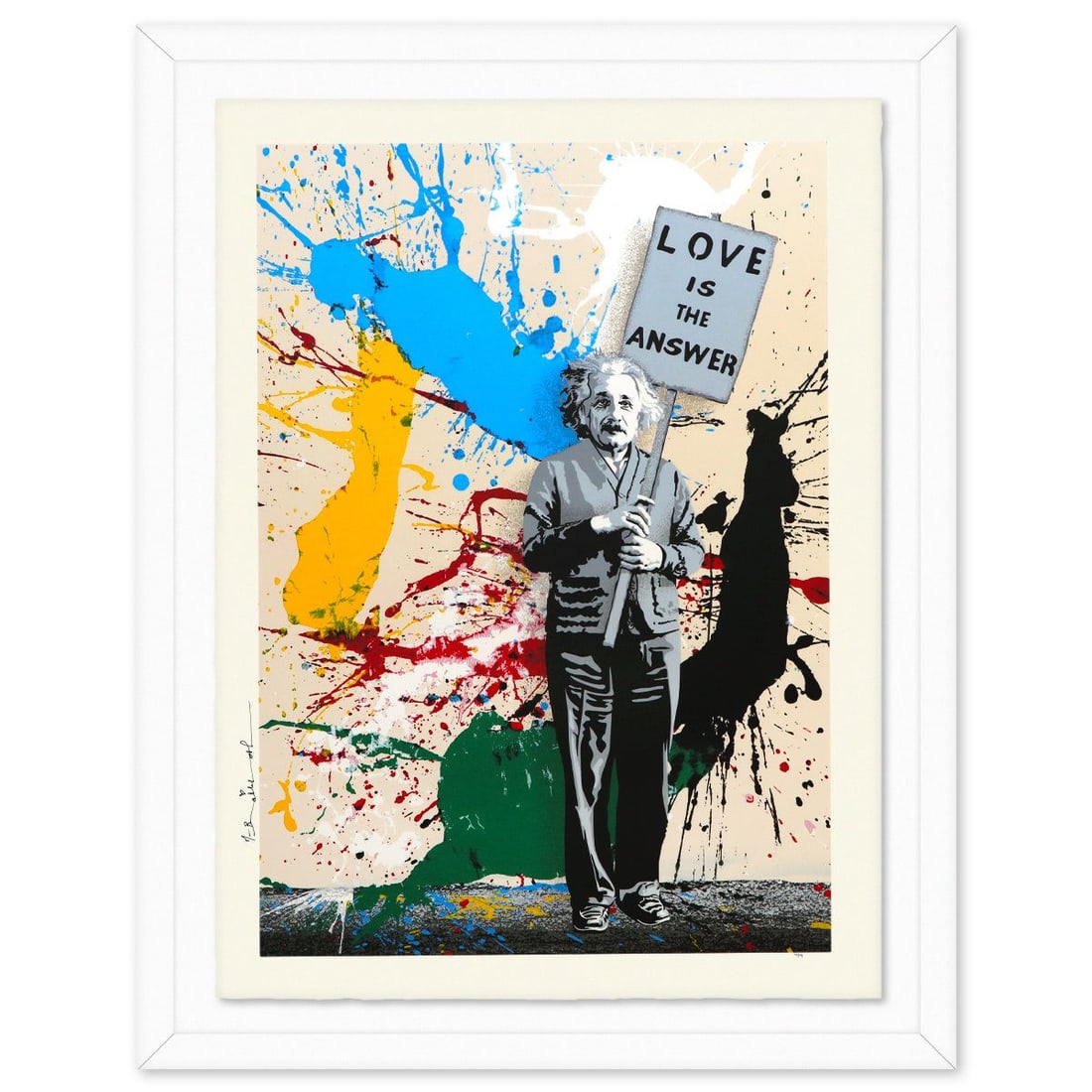Mr Brainwash- Silkcreen on Paper "M=bw² - Splash, 2024": Artist: Mr Brainwash. Medium: Silkcreen on Paper. Title: M=bw² - Splash, 2024. Size: 30" x 22". Measures approx. 35" x 28" (framed). Signature: Hand signed and numbered. Certificate of Authenticity: 
