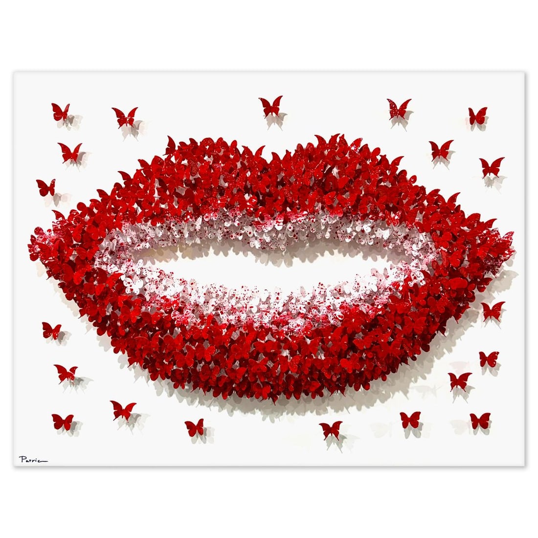 Patricia Govezensky- Original 3D Metal Art on Wood "Lips, 2025": Artist: Patricia Govezensky. Medium: Original 3D Metal Art on Wood. Title: Lips, 2025. Size: 35" x 28". Signature: Hand Signed. Certificate of Authenticity: Is included. Reference#: 63523.