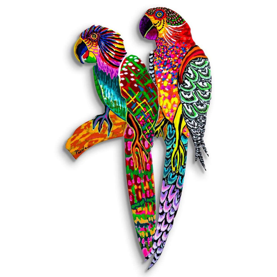 Patricia Govezensky- Original Painting on Laser Cut Steel "Two Parrots" (1 of 2)