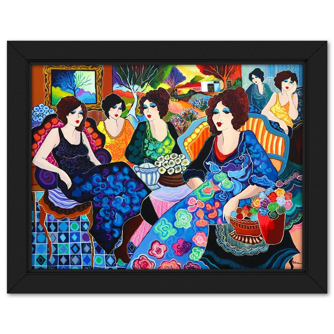 Patricia Govezensky- Original Acrylic on Canvas "Tapestry of Joy": Artist: Patricia Govezensky. Medium: Original Acrylic on Canvas. Title: Tapestry of Joy. Size: 30" x 40". Measures approx. 36" x 45" (framed). Signature: Hand signed. Certificate of Authenticity: is i