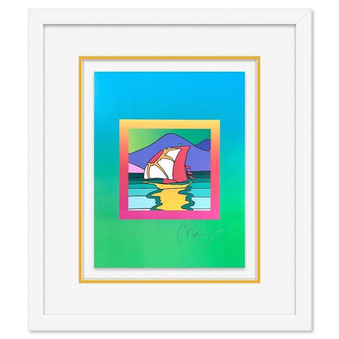 Peter Max, "Sailboat East on Blends" Framed Limited Edition Lithograph, Numbered and Hand Signed: Sailboat East on Blends is a limited edition lithograph on paper by Peter Max, numbered and hand signed by the artist. This piece comes framed. Includes Certificate of Authenticity from Peter Max Stud