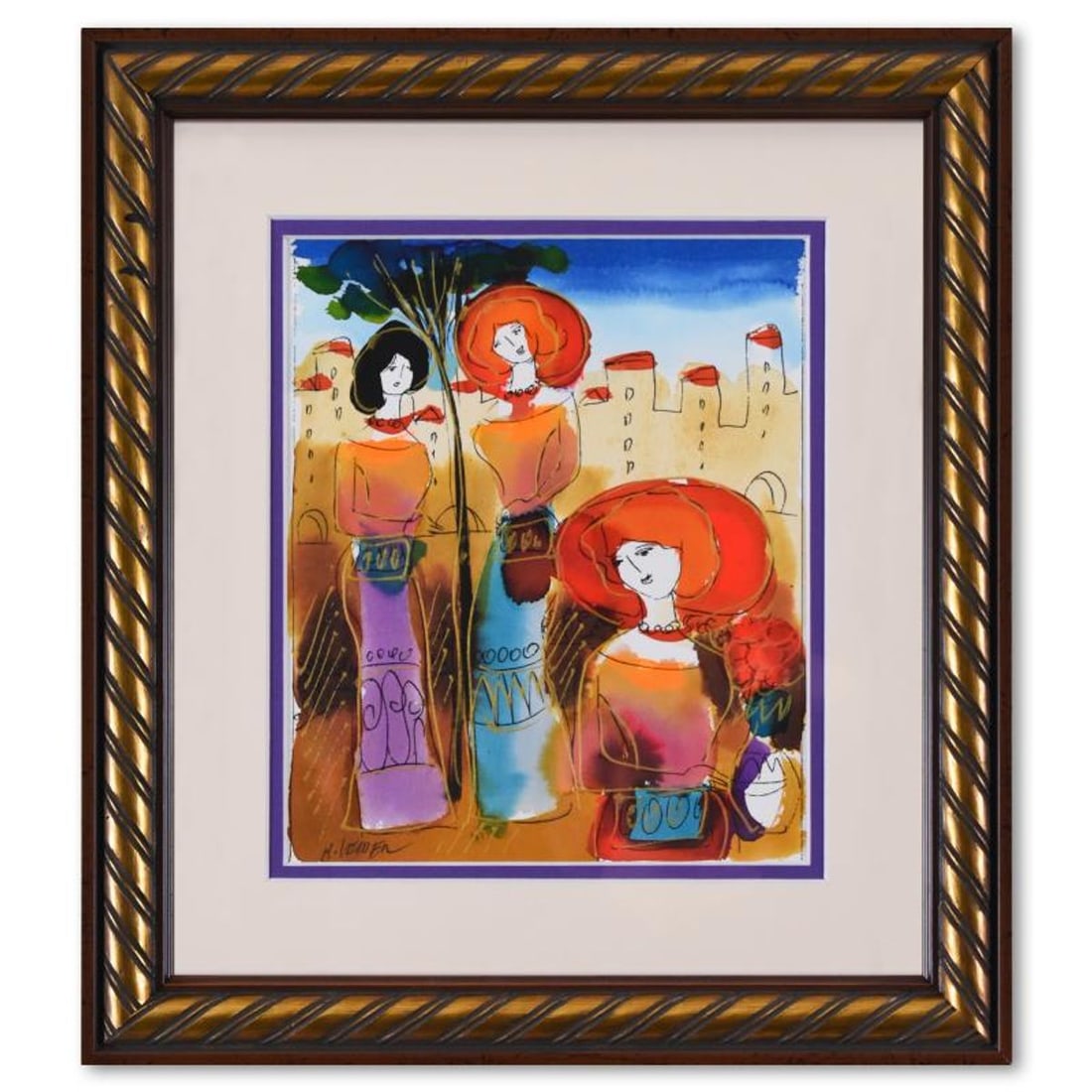 Moshe Leider, Framed Original Mixed Media Watercolor Painting, Hand Signed with Letter of: This is an original mixed media watercolor painting on paper by Moshe Leider, hand signed by the artist. This piece comes custom framed. Includes Letter of Authenticity. Measures approx. 14" x 16" (fr