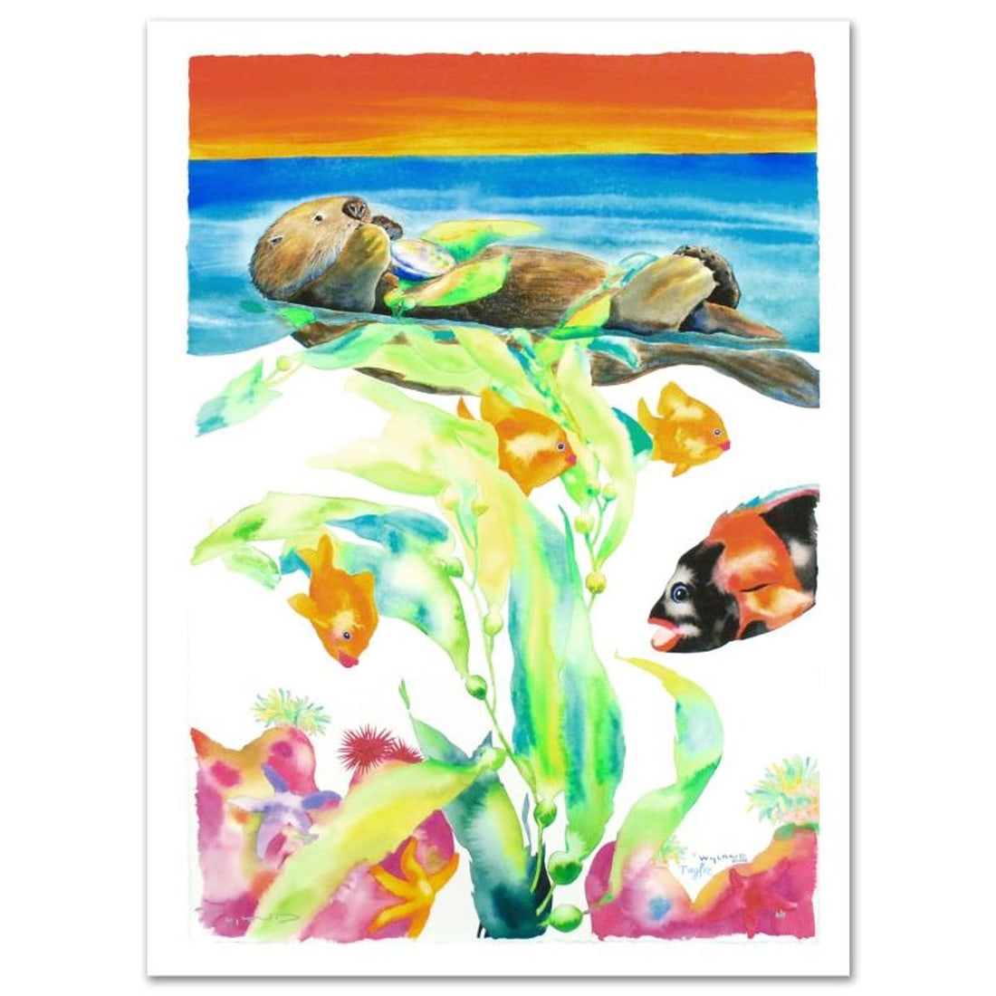 California Limited Edition Giclee on Canvas (29.5" x 41.5") by Wyland, Numbered and Hand Signed by: Together, Wyland and Tracy Taylor create uniquely marvelous seascapes bursting with color, humor and a deep love of all things aquatic. "California" is a limited edition giclee on canvas. Numbered and