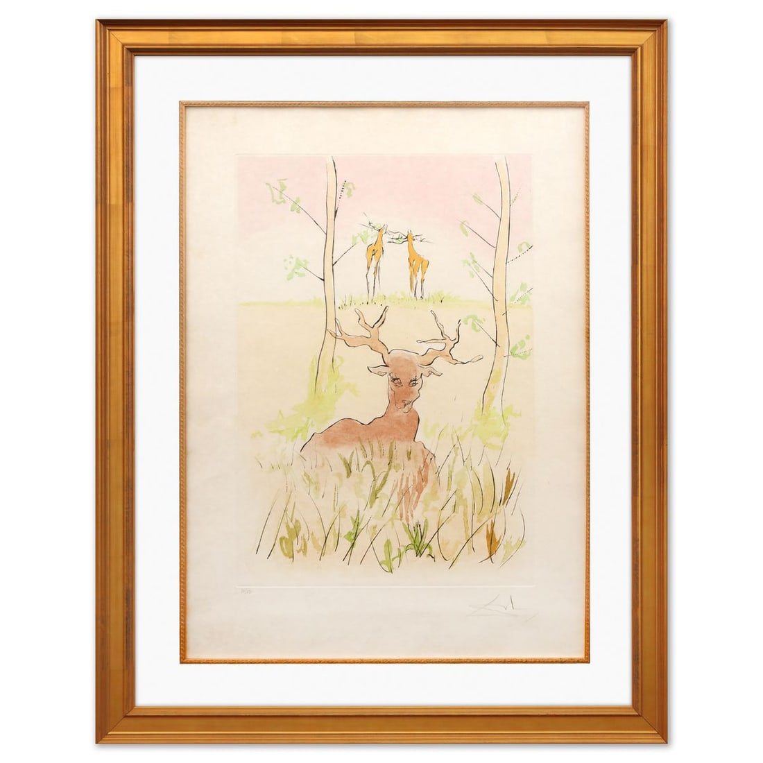 Salvador Dali- Original Lithograph "The Sick Stag": Artist: Salvador Dali. Medium: Original Lithograph. Title: The Sick Stag. Size: 29" x 21". Measures approx. 39" x 30" (framed). Signature: Hand signed and numbered. Certificate of Authenticity: Is inc