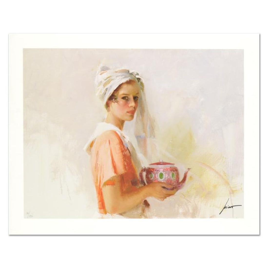 Pino (1939-2010), "The Gift" Limited Edition on Canvas, Numbered and Hand Signed with Certificate of: The Gift is a limited edition giclee on canvas by Pino (1939-2010), numbered and hand signed by the artist. Includes Certificate of Authenticity. Measures approx. 16" x 12" (image). Reference#: 92806.