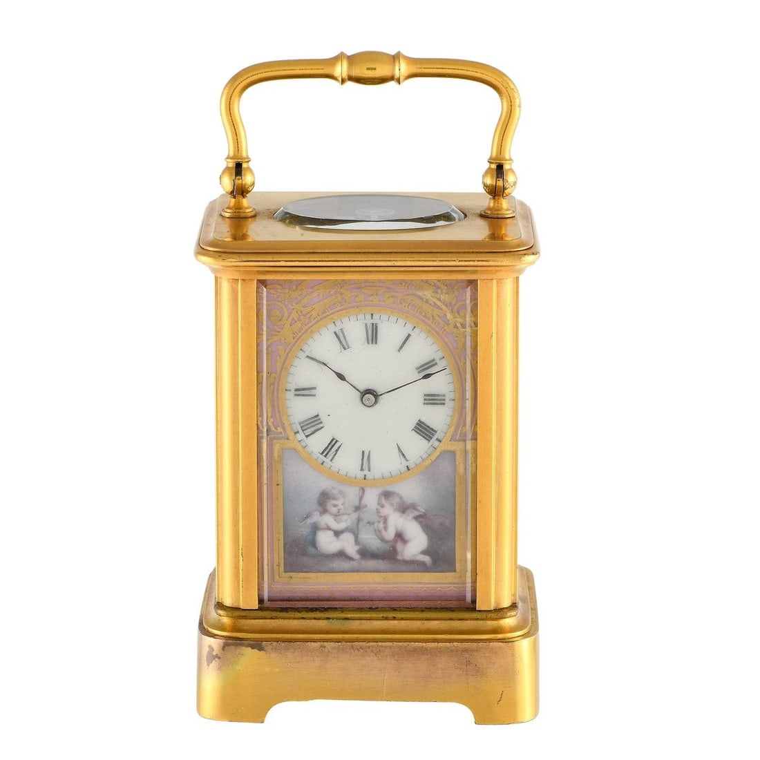 BRASS & ENAMEL BRASS & ENAMEL MINIATURE FRENCH CARRIAGE TABLE CLOCK (1 of 6)