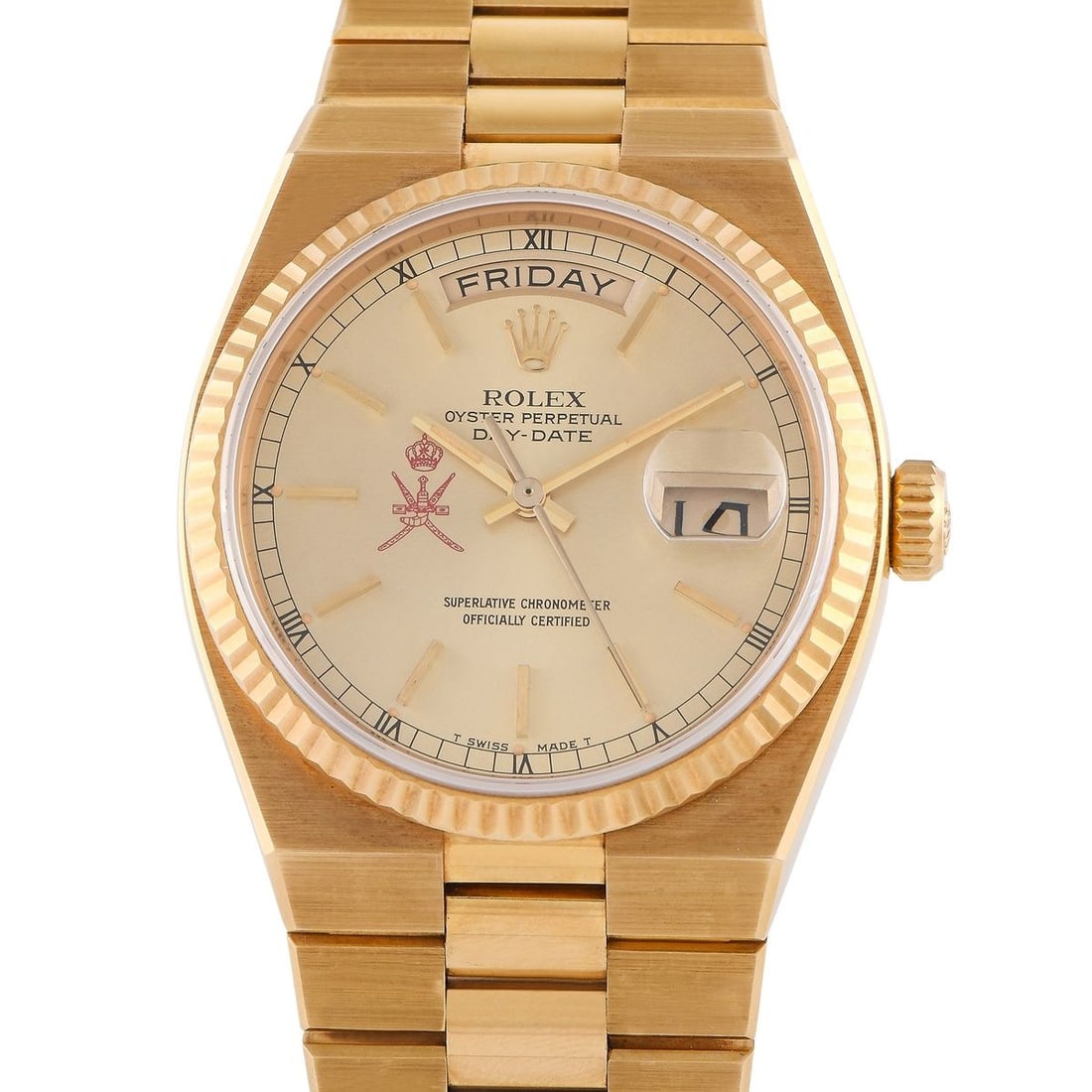 ROLEX OYSTERQUARTZ DAY-DATE KHANJAR WATCH: Originally launched in 1977 is the Rolex Oysterquartz which is the first Rolex to bear a sapphire crystal. This Oysterquartz Day-Date in full 18K yellow gold is just one of the approximately 25,000 Ro