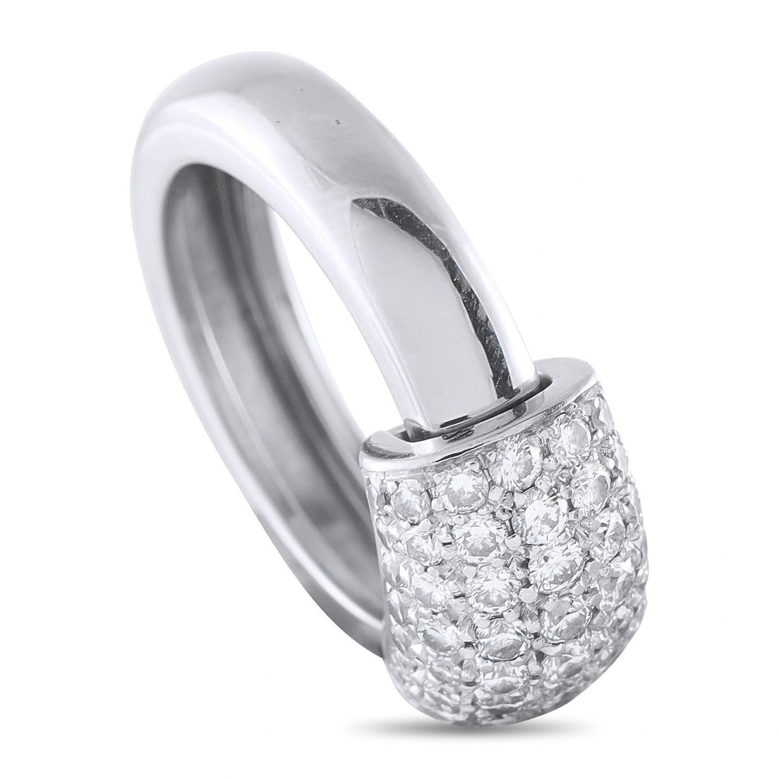 PIAGET 18K WHITE GOLD 0.96CT DIAMOND DANCER RING: From Piaget's iconic Dancer collection first introduced in 1986 this estate ring flows in a sculpted, wave-like silhouette crafted in 18-karat white gold and set with 0.96 ct of round brilliant-cut di