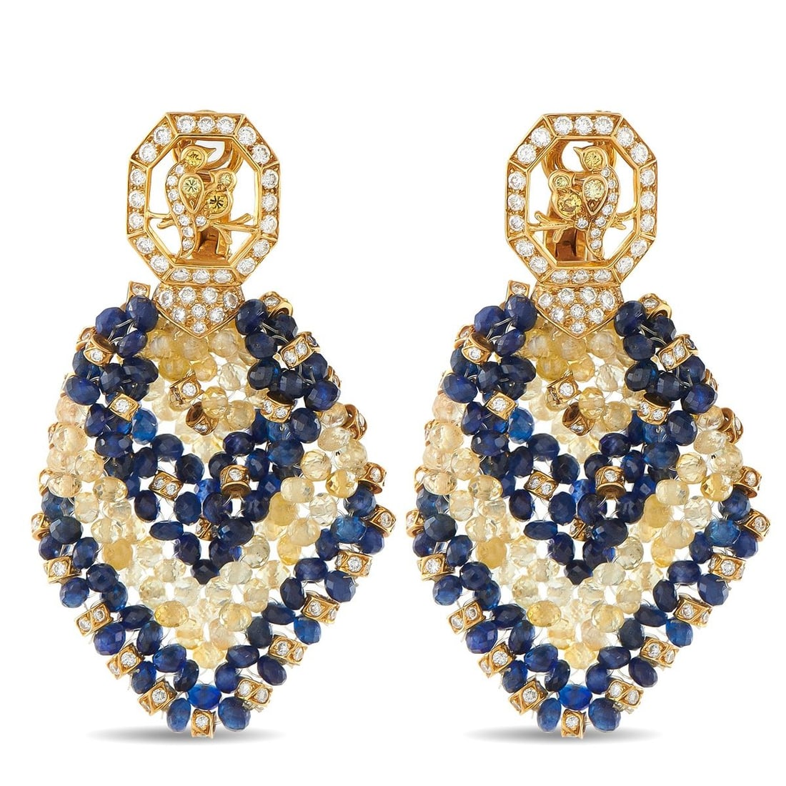 18K YELLOW GOLD 1.68CT DIAMOND AND SAPPHIRE EARRINGS (1 of 5)