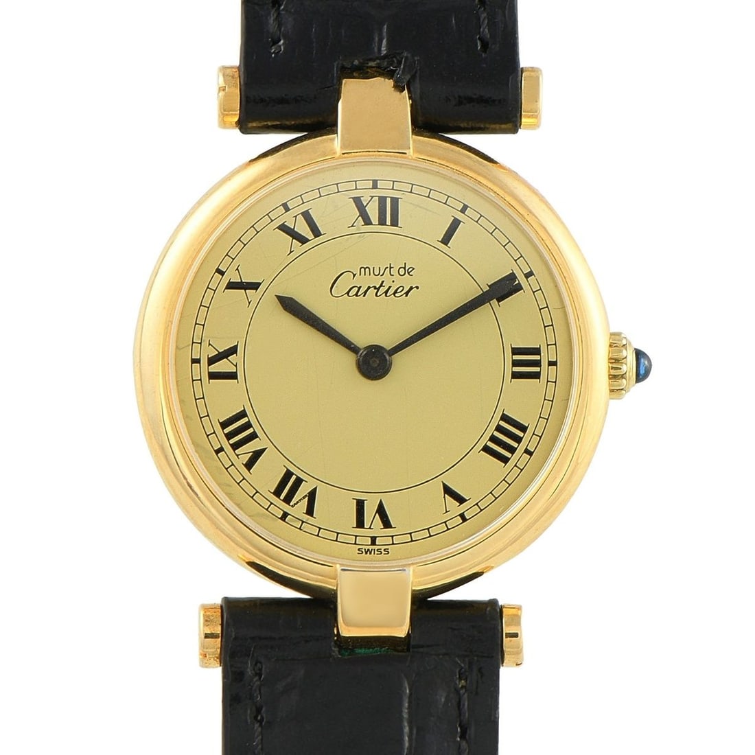 CARTIER MUST DE CARTIER VENDME VERMEIL QUARTZ WATCH: From the 1990s, this Must de Cartier Vermeil remains beautifully preserved, showcasing the Maison's enduring design codes. Its 925 sterling silver case is richly plated with 20-micron gold, and is pai