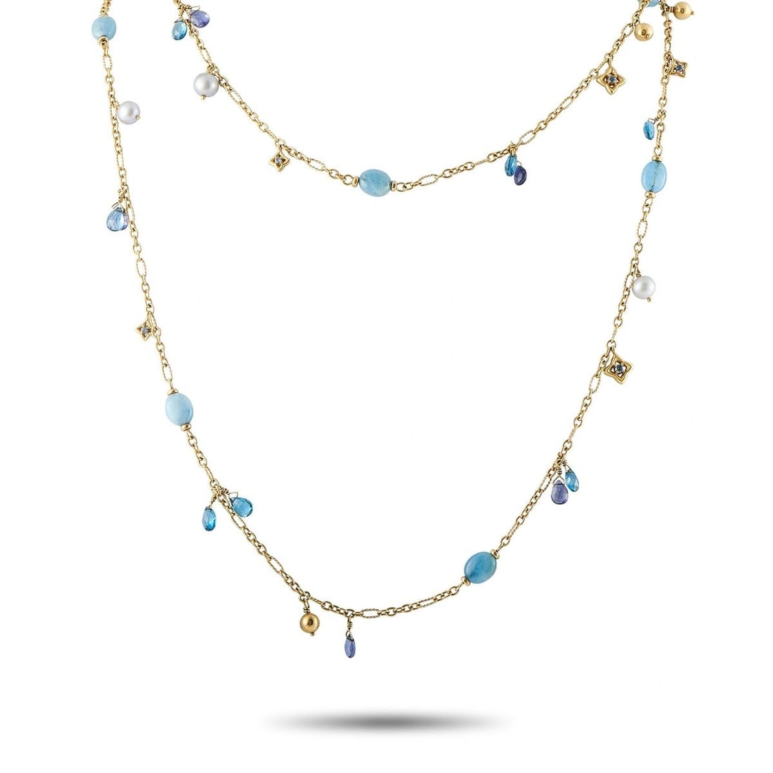 DAVID YURMAN 18K YELLOW GOLD MULTI-GEMSTONE NECKLACE: This David Yurman necklace will add color, texture, and dimension to any ensemble. On this exquisite piece, a series of multicolored gemstone charms dangle delicately from the 48 chain. Its crafted fr