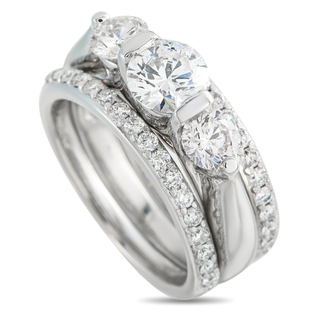14K WHITE GOLD 1.64CT DIAMOND 3-ROW RING (1 of 4)