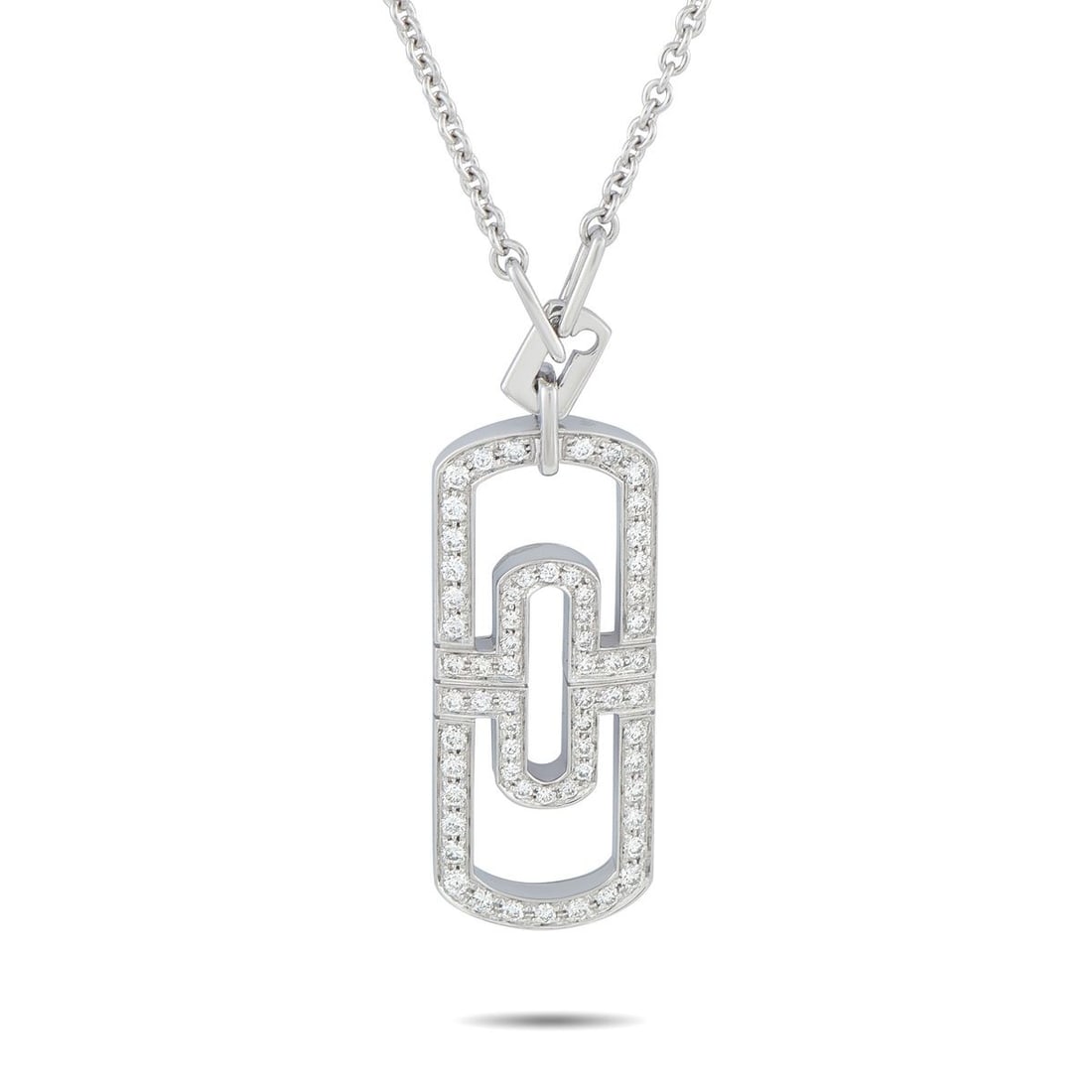 BVLGARI PARENTESI 18K WHITE GOLD 1.25CT DIAMOND PENDANT NECKLACE: This Bvlgari Parentesi necklace draws inspiration from Roman architecture. The exquisite pendant is crafted from 18K White Gold and shines to life thanks to inset Diamonds with a total weight of 1.25 