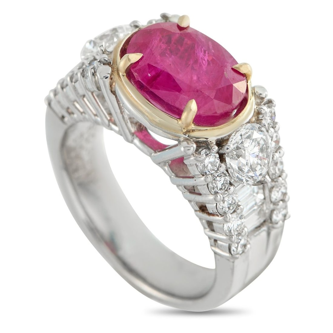 PLATINUM 1.60CT DIAMOND AND RUBY RING (1 of 4)