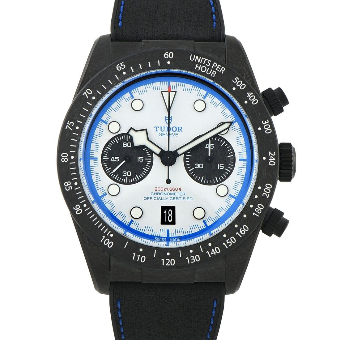TUDOR BLACK BAY CHRONO CARBON 25 WATCH: The pre-owned Tudor Black Bay Chrono Carbon 25, reference 79377KN, is a limited edition of 2,025 examples produced to mark the 25th anniversary of the Tudor Heritage Chrono and the only Black Bay