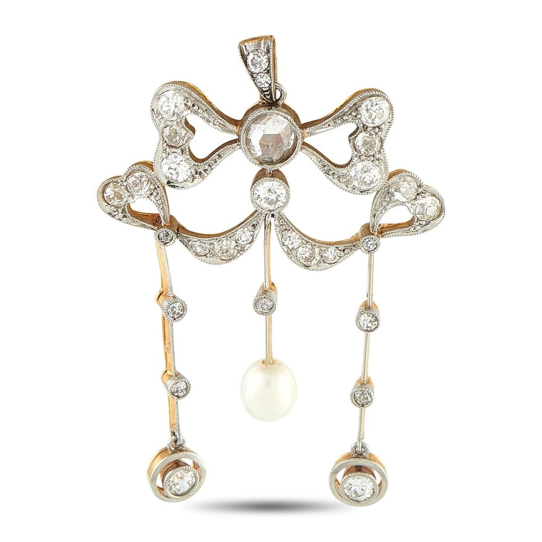 GUSTAV DAHLGREN 18K ROSE GOLD AND SILVER 1.10CT DIAMOND AND PEARL PENDANT (1 of 4)