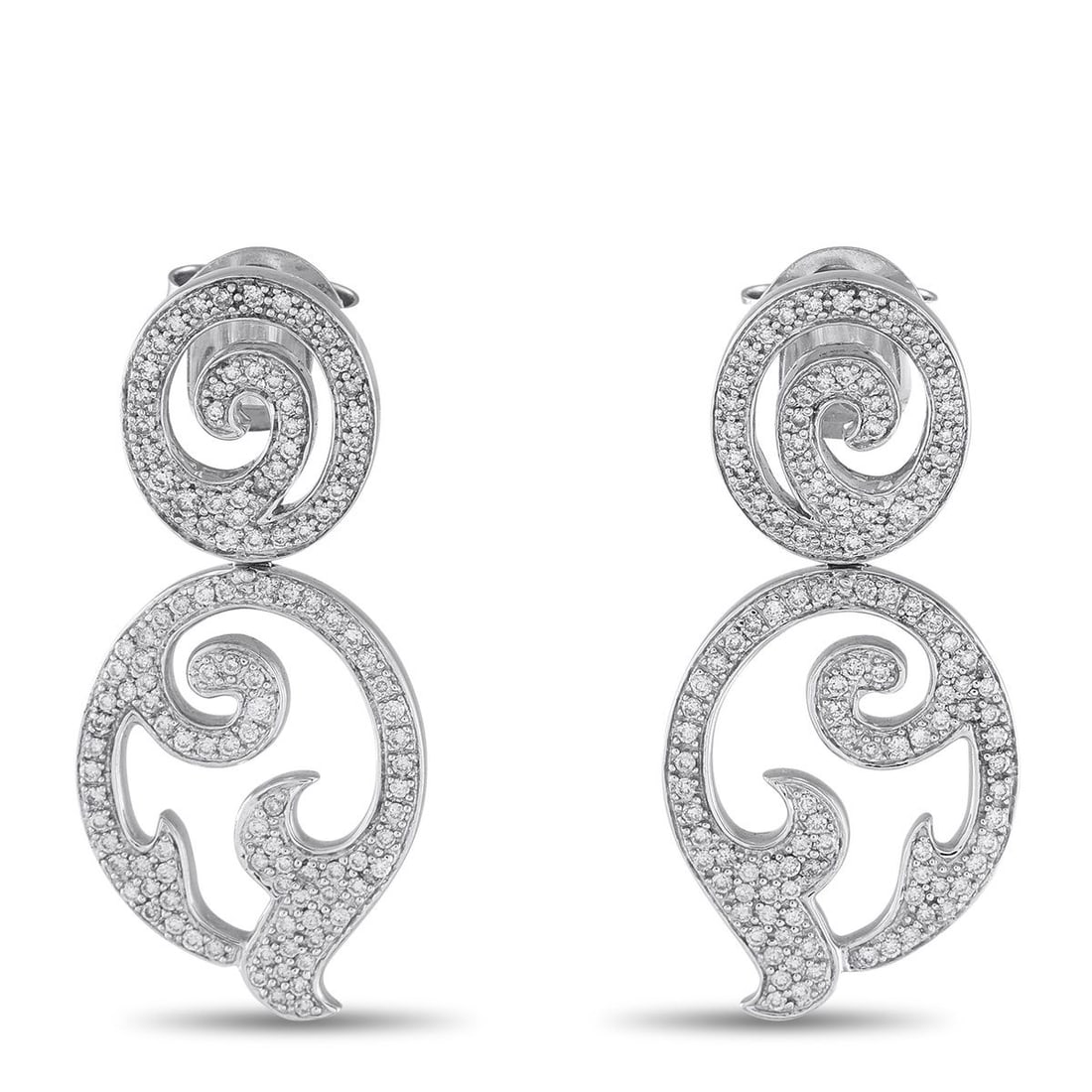 TOUS 18K WHITE GOLD 1.75CT DIAMOND EARRINGS: These intricate Tous earrings are designed to continually catch the light. The intricate design is crafted from 18K White Gold. Diamonds with a total weight of 1.75 carats elevate the intricate openwo