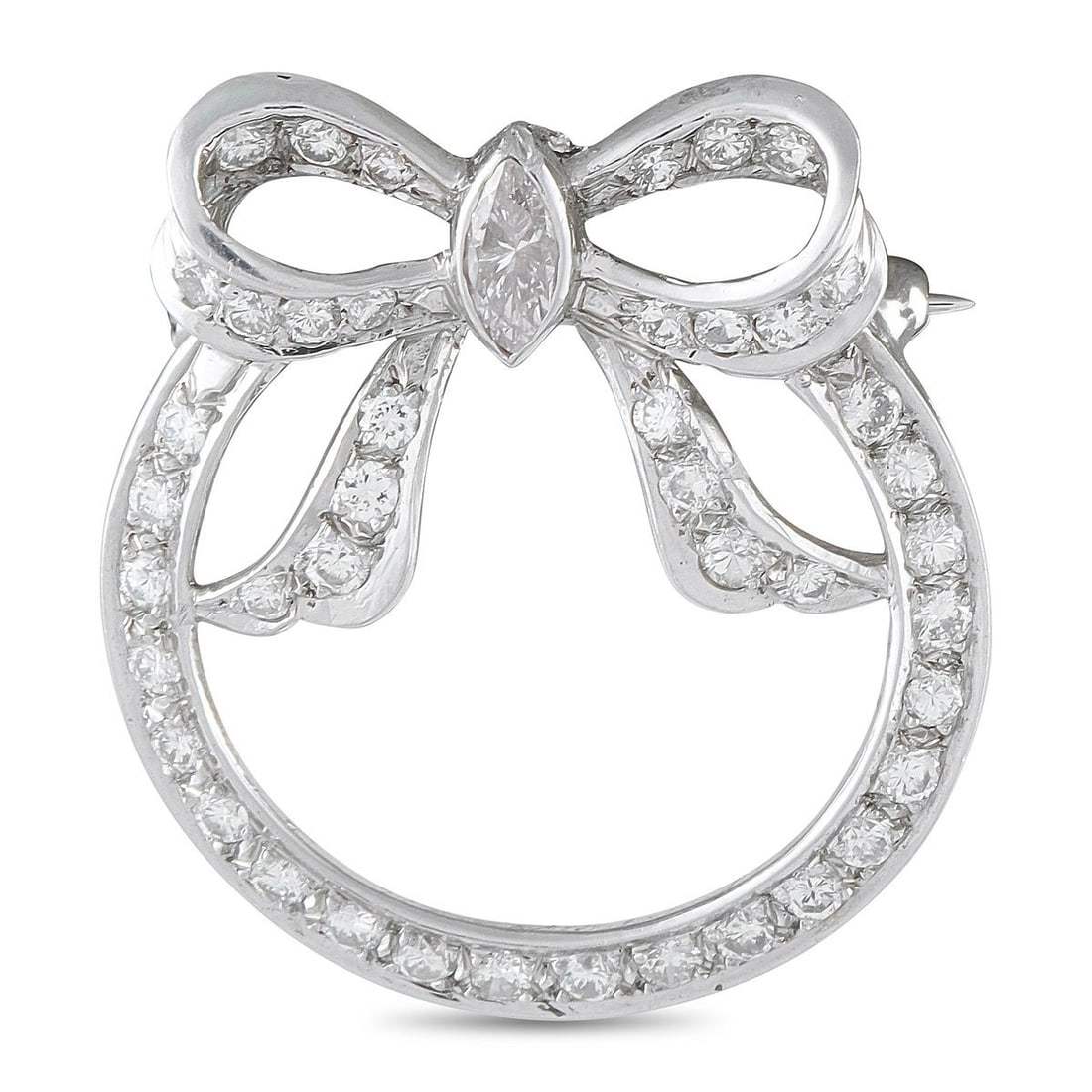 PLATINUM 1.20CT DIAMOND CIRCULAR BOW BROOCH (1 of 3)