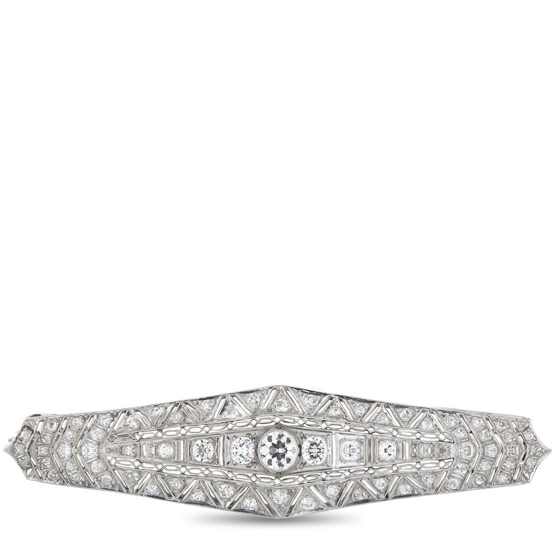 ANTIQUE PLATINUM 2.0CT DIAMOND BROOCH: An Art Deco design makes this luxury brooch a classic piece that will never go out of style. Perfect for adding a touch of sparkle to any ensemble, Diamonds with a total weight of 2.0 carats allow it 