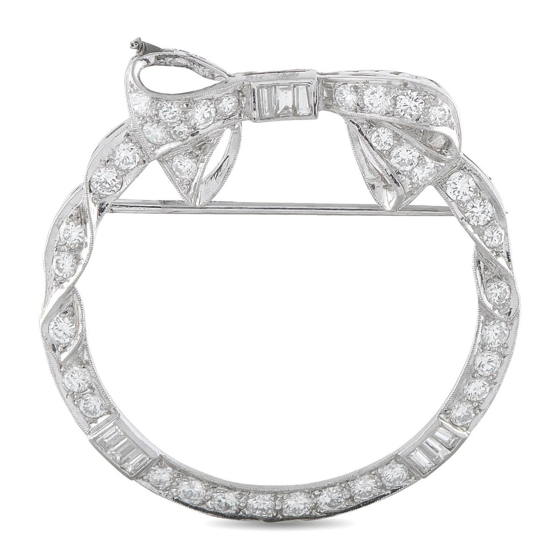 PLATINUM 1.30CT DIAMOND CIRCULAR BOW BROOCH (1 of 4)