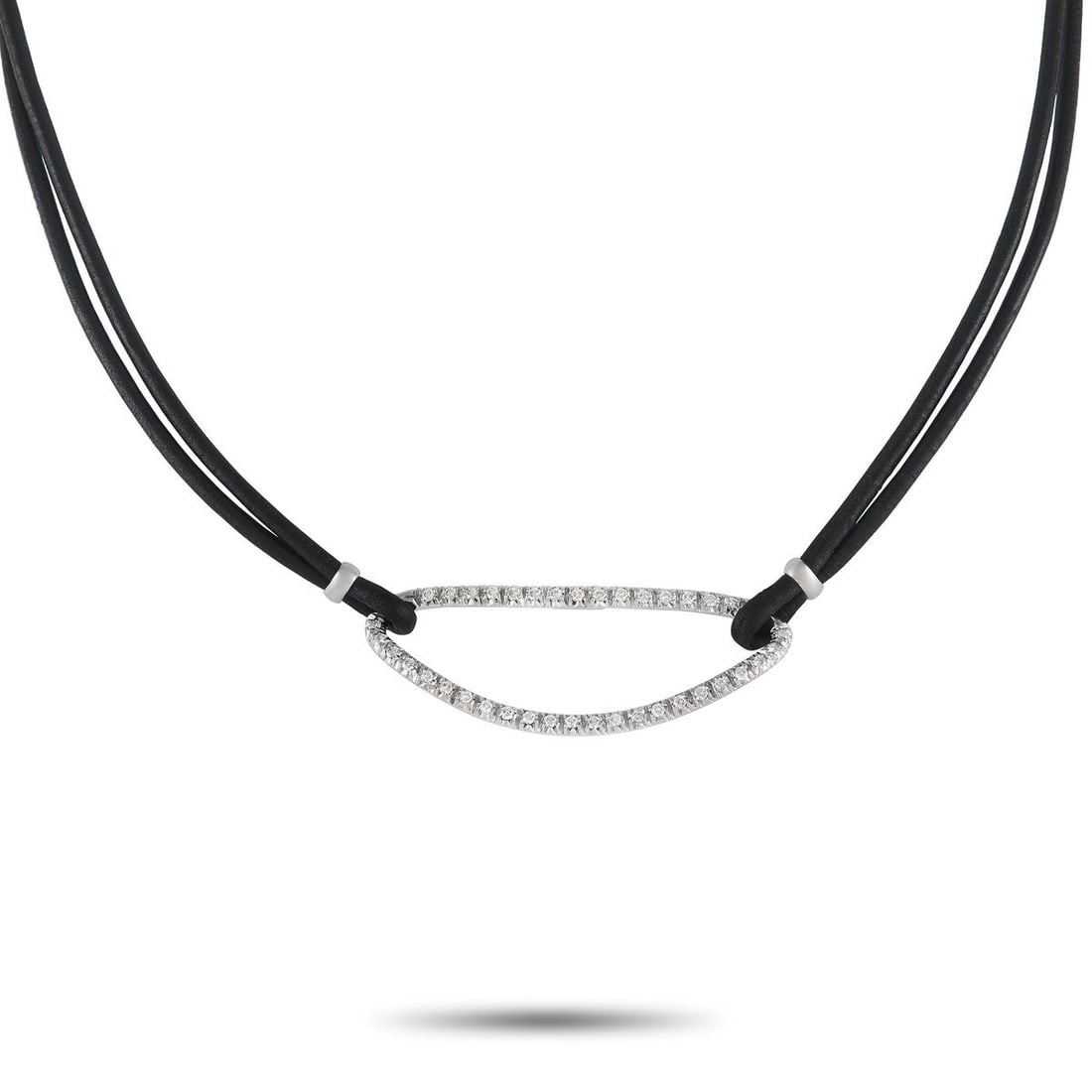 PIERO MILANO 18K WHITE GOLD 0.72CT DIAMOND CORD NECKLACE: A must-have for an edgy wardrobe. Don this black cord and diamond choker necklace and nail the rock-chic look. This Piero Milano necklace features a 14-inch black cord necklace holding a sculpted