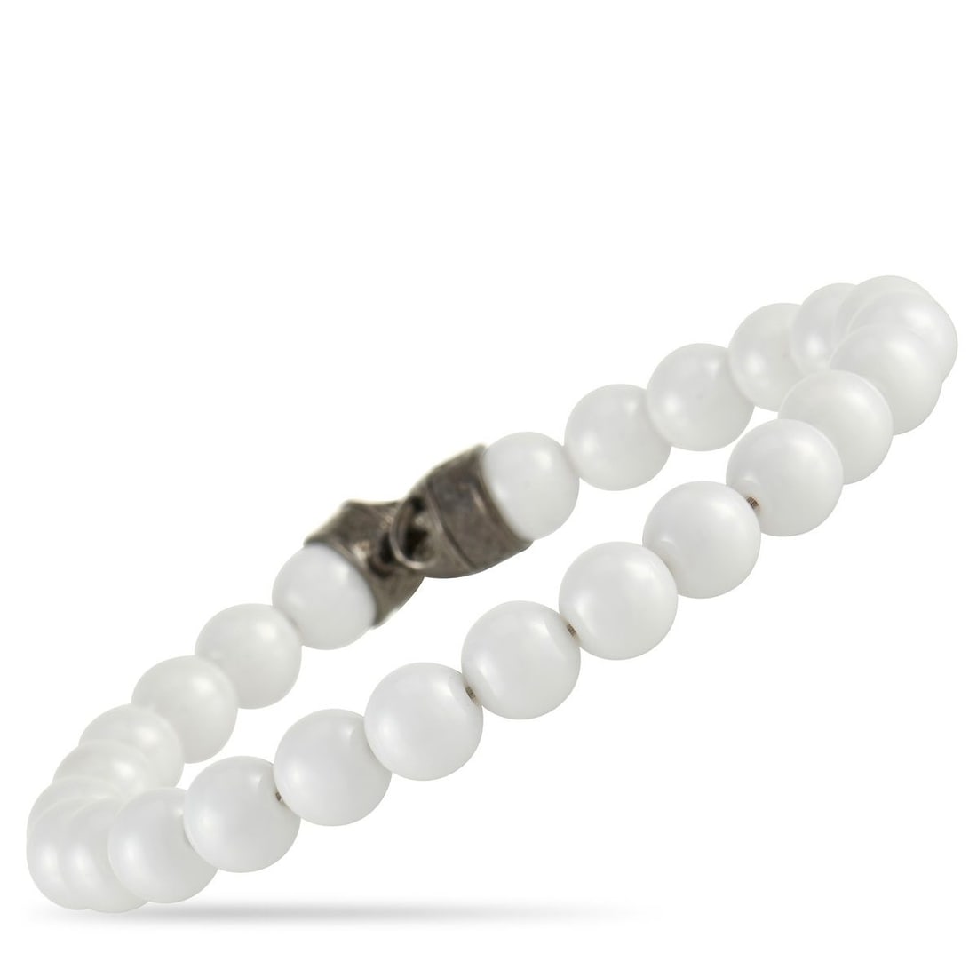 STEPHEN WEBSTER ENGLAND MADE ME SILVER AND BLACK RHODIUM WHITE CERAMIC BEADED BRACELET (NO CLASP): This Stephen Webster England Made Me beaded bracelet has a crisp, clean sensibility. A row of clean white ceramic beads come together to create this exciting style, which is devoid of a clasp system. 