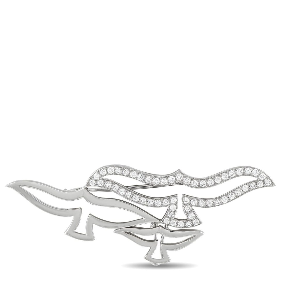 CARTIER 18K WHITE GOLD 1.12CT DIAMOND DOVE BROOCH: This Cartier dove brooch is meant to capture the beauty of birds in flight. The minimalist design comes to life thanks to sparkling Diamonds totaling 1.12 carats. Set in 18K White Gold, it measures 1.
