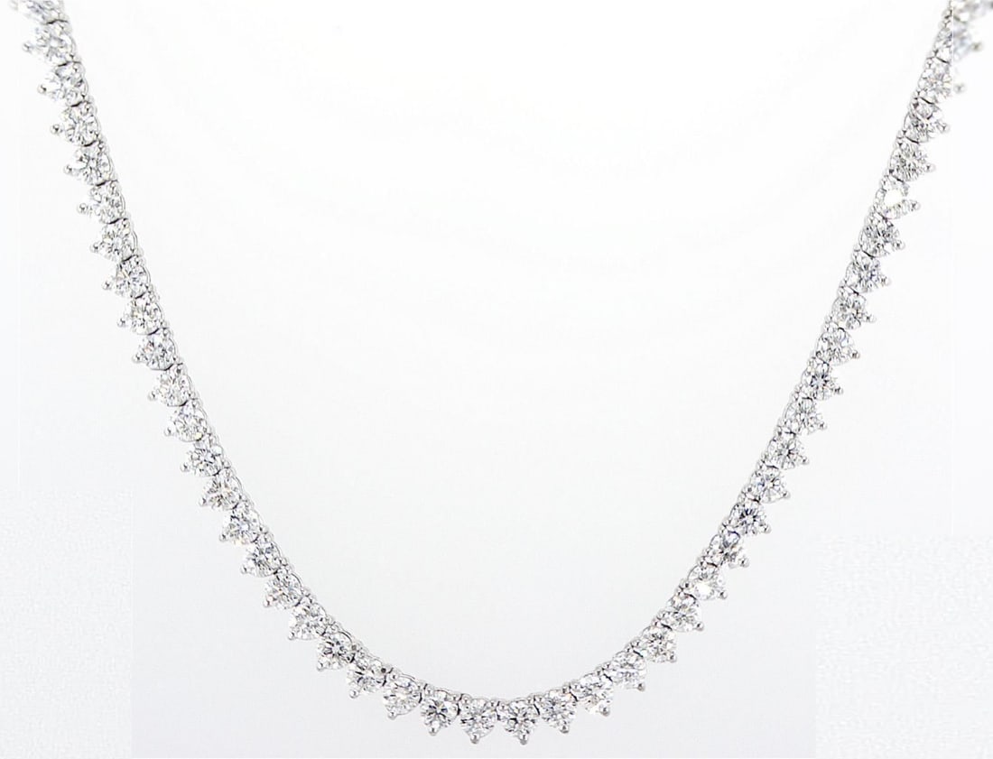 14kt White Gold 17.78ctw Diamond Necklace: One 14k white gold necklace (14k stamped), set with lab grown diamonds Jewelry Weight: 18Grs Total Diamonds Weight: 17.78Cts Main Stones Description: Quantity: 127 Cut and shape: Round Brilliant Carat