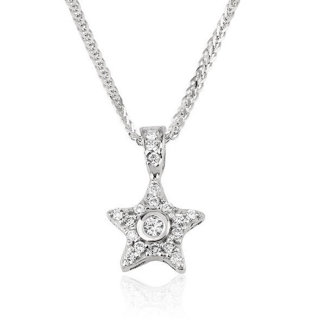 14kt White Gold 0.11ctw Diamond Pendant: One 14k white gold pendant Jewelry Weight: 2.1Grs Total Diamonds Weight: 0.11Cts Main Stones Description: Quantity: 19 Cut and shape: Round Carats Weight: 0.11 Clarity: VS Color: F DSL Appraised. Cert