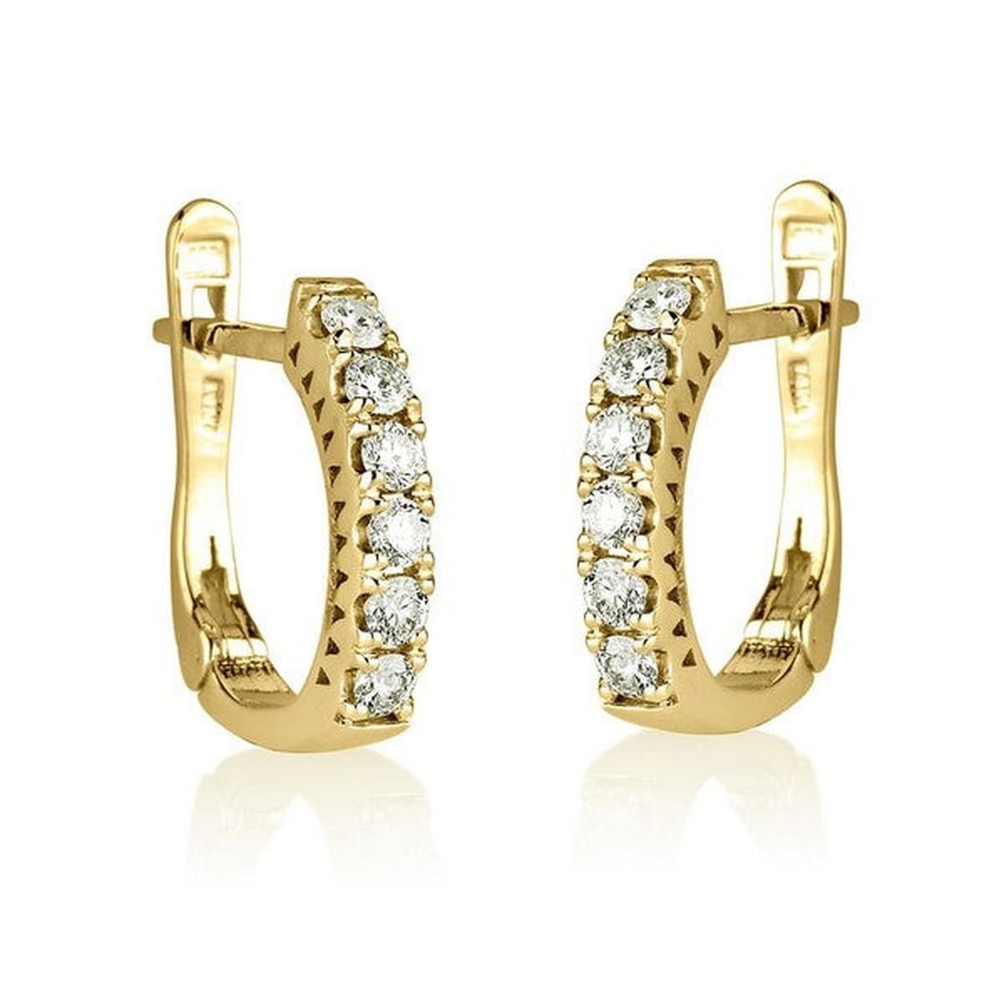 14kt Yellow Gold 0.62ctw Diamond Earrings: One pair of 14k yellow gold earrings Jewelry Weight: 3.2Grs Total Diamonds Weight: 0.62Cts Main Stones Description: Quantity: 12 Cut and shape: Round Carats Weight: 0.62 Clarity: VS Color: F DSL Appra