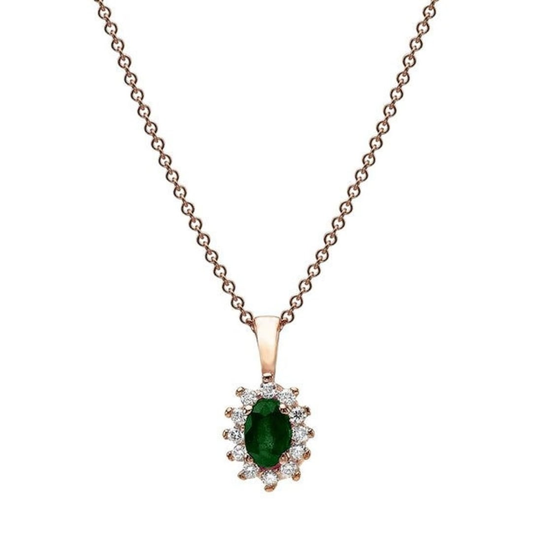 14kt Rose Gold 0.35ctw Diamond Pendant: One 14k rose gold pendant Jewelry Weight: 1.9Grs Total Diamonds Weight: 0.35Cts Main Stones Description: Quantity: 1 Cut and shape: Oval Carats Weight: 0.35 Color: Green Agate Side Stones Description:
