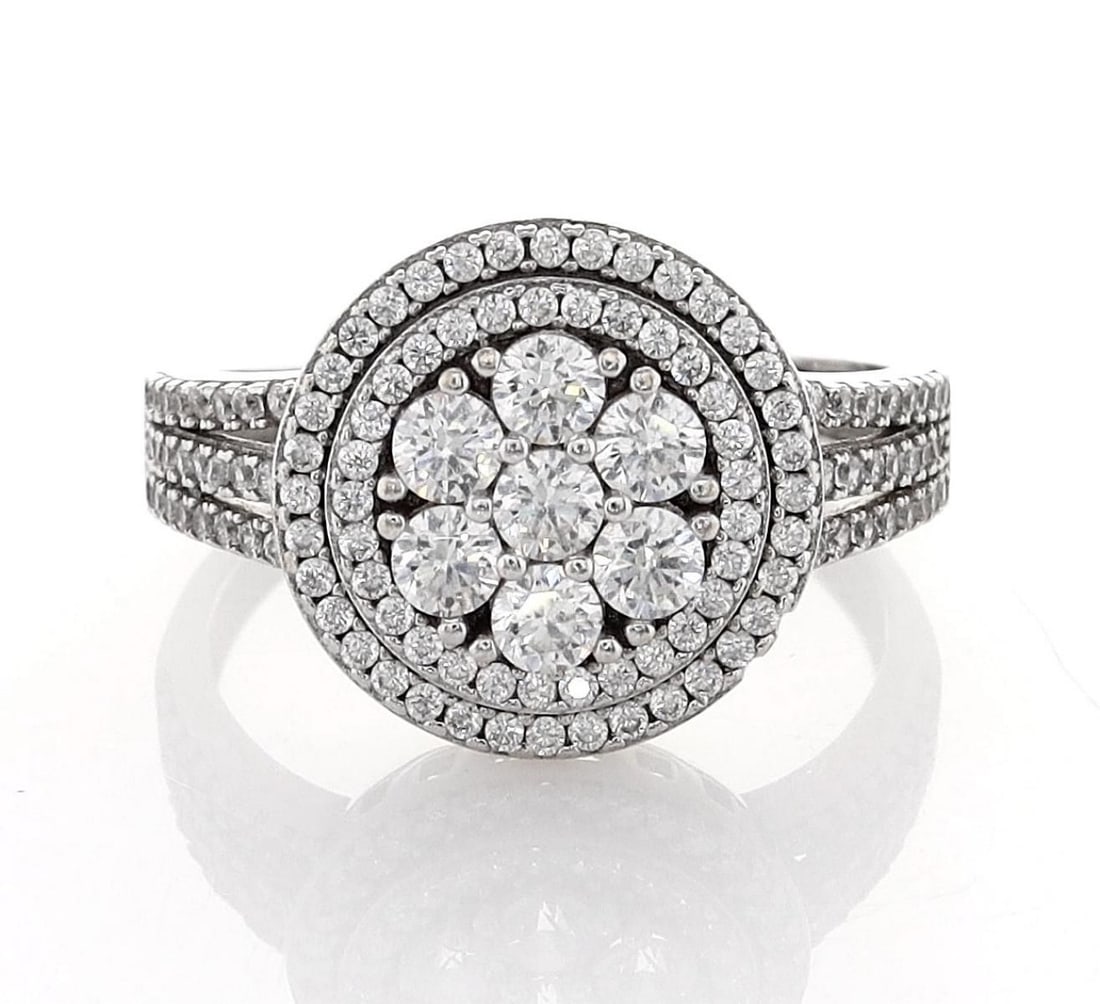 14kt White Gold 1.16ctw Diamond Ring: Jewelry Description Description: One 14k white gold ring, set with diamond simulant. Jewelry Weight: 4.04 Grs Total Diamonds Weight: 1.16 Cts Precious Metal: 14kt White Gold Certificate Number: DSL- 4