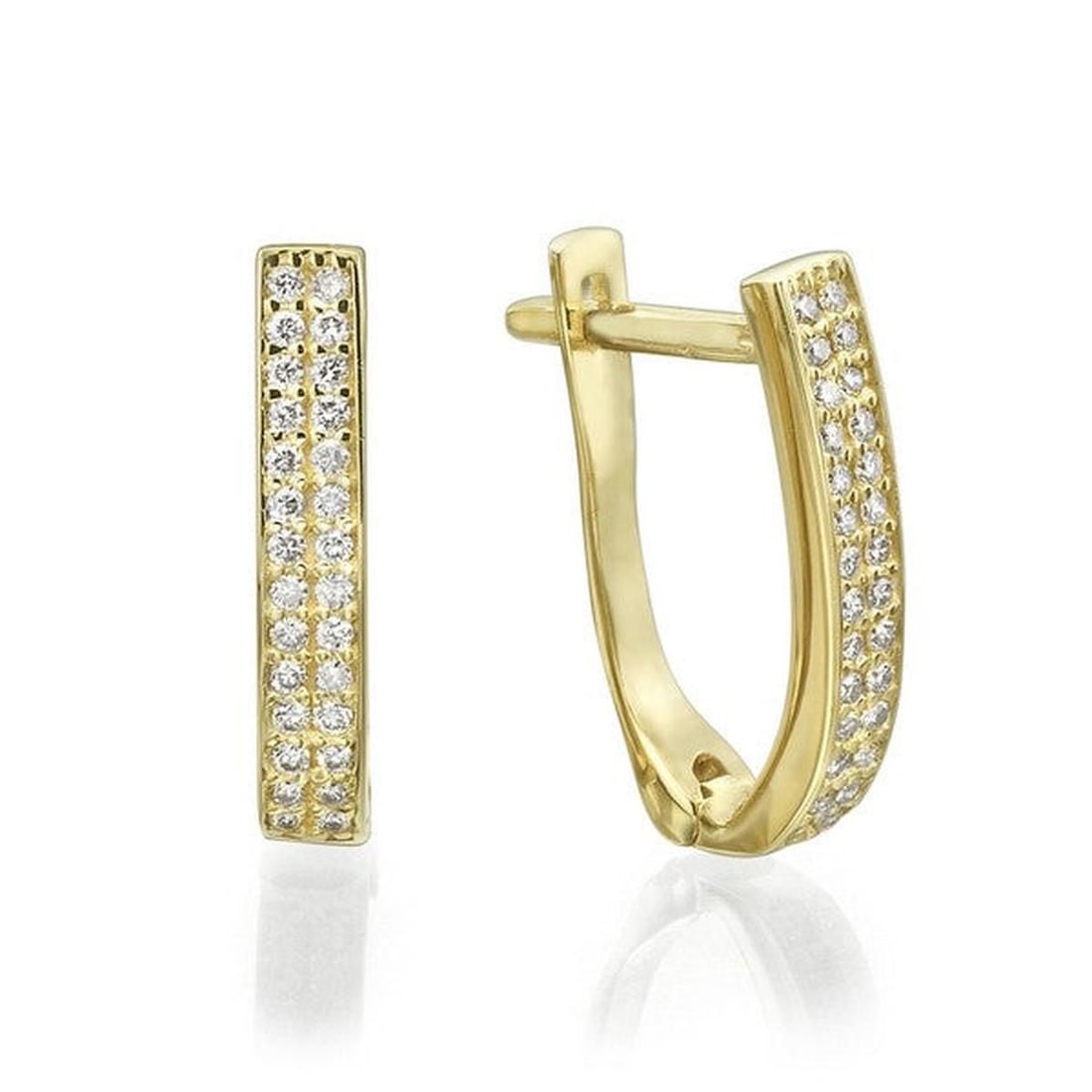 14kt Yellow Gold 0.33ctw Diamond Earrings: One pair of 14k yellow gold earrings Jewelry Weight: 2.9Grs Total Diamonds Weight: 0.33Cts Main Stones Description: Quantity: 56 Cut and shape: Round Carats Weight: 0.33 Clarity: VS Color: F DSL Appra
