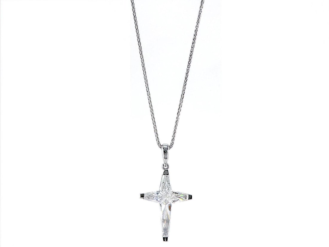 14kt White Gold 0.95ctw Diamond Pendant: One 14k white gold pendant with chain (585 stamped), set with four natural diamonds. Jewelry Weight: 2.78Grs Total Diamonds Weight: 0.95Cts Main Stones Description: Quantity: 4 Cut and shape: Noble Cu
