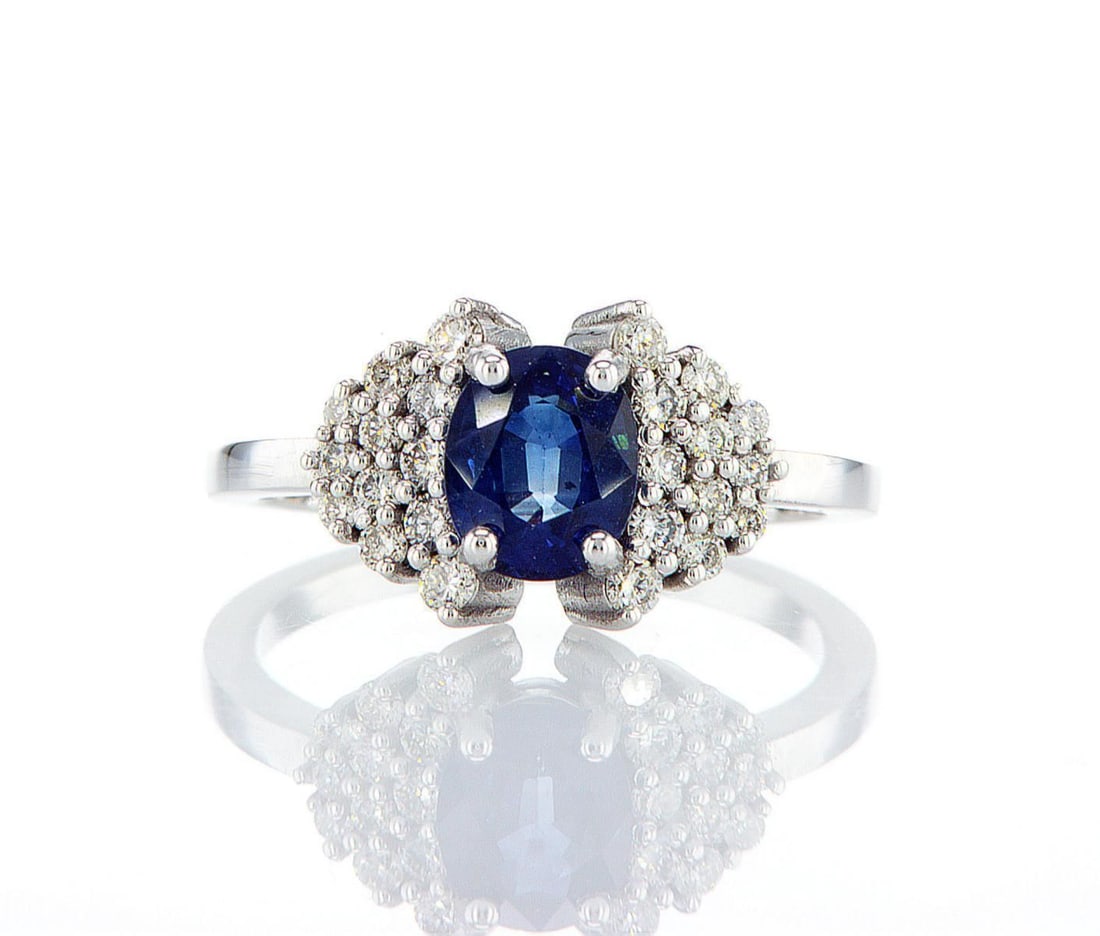 14kt White Gold 0.36ctw Diamond Ring: Jewelry Description Description: One 14k white gold ring, set with sappire stone and natural diamonds. Jewelry Weight: 3.61 Grs Total Diamonds Weight: 0.36 Cts Precious Metal: 14kt White Gold Certific