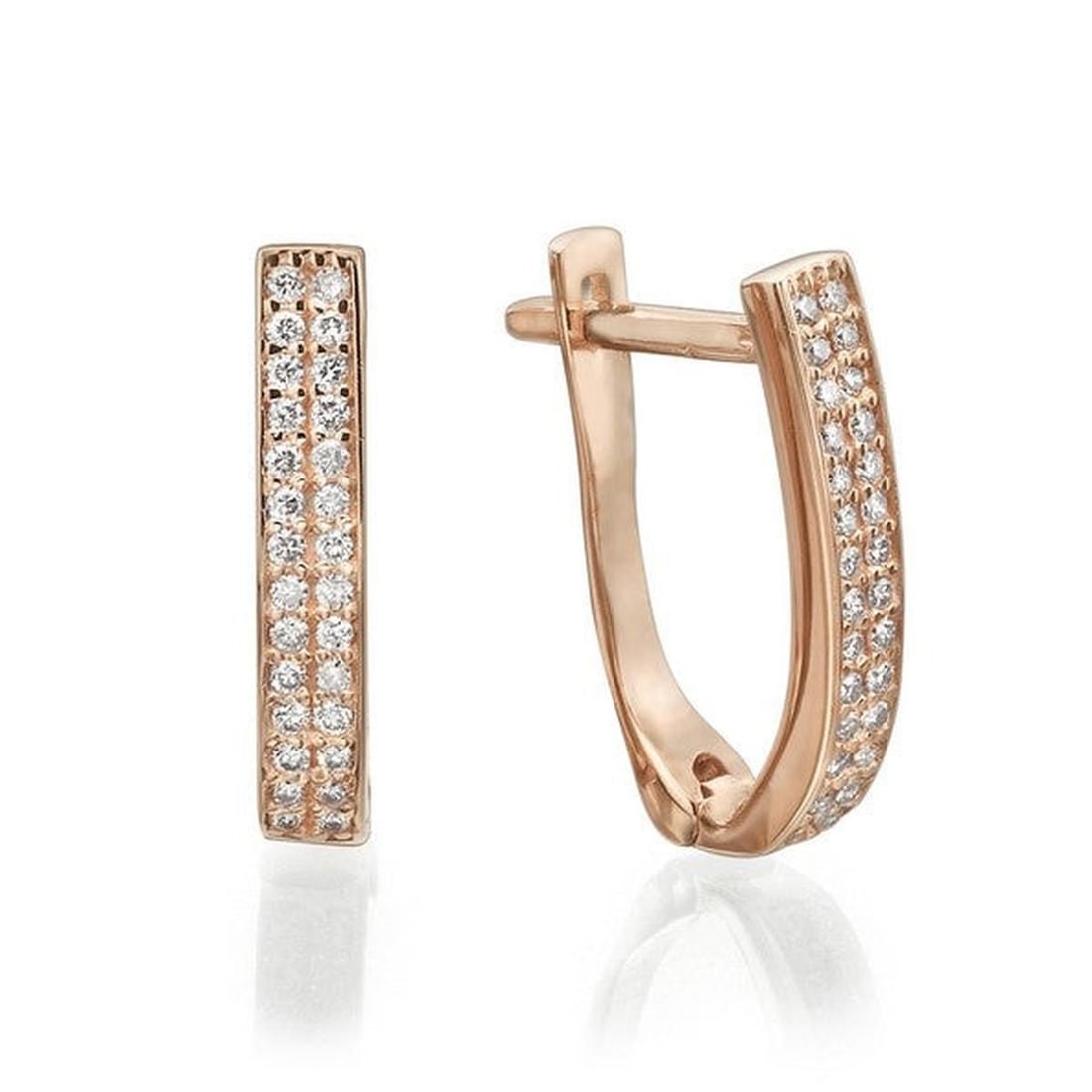 14kt Rose Gold 0.33ctw Diamond Earrings: One pair of 14k rose gold earrings Jewelry Weight: 2.9Grs Total Diamonds Weight: 0.33Cts Main Stones Description: Quantity: 56 Cut and shape: Round Carats Weight: 0.33 Clarity: VS Color: F DSL
