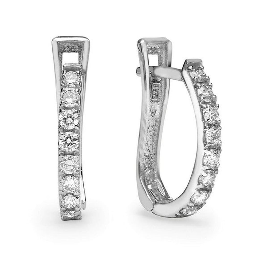 14kt White Gold 1.05ctw Diamond Earrings: One pair of 14k white gold earrings Jewelry Weight: 4Grs Total Diamonds Weight: 1.05Cts Main Stones Description: Quantity: 16 Cut and shape: Round Carats Weight: 1.05 Clarity: VS Color: F DSL