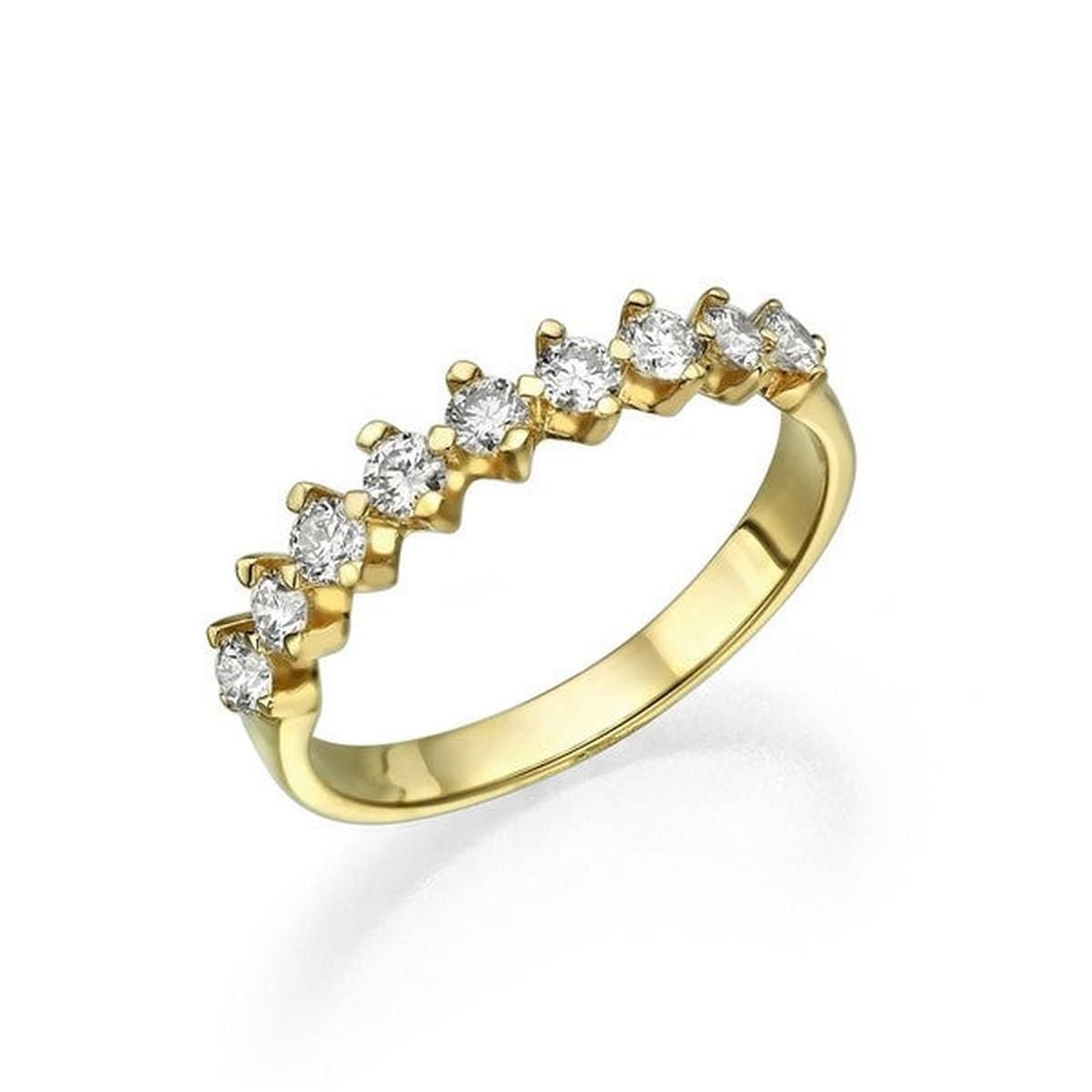 14kt Yellow Gold 0.59ctw Diamond Ring: One 14k yellow gold ring, set with natural diamond. Jewelry Weight: 2.3Grs Total Diamonds Weight: 0.59Cts Main Stones Description: Quantity: 9 Cut and shape: Round Carats Weight: 0.59 Clarity: VS Colo