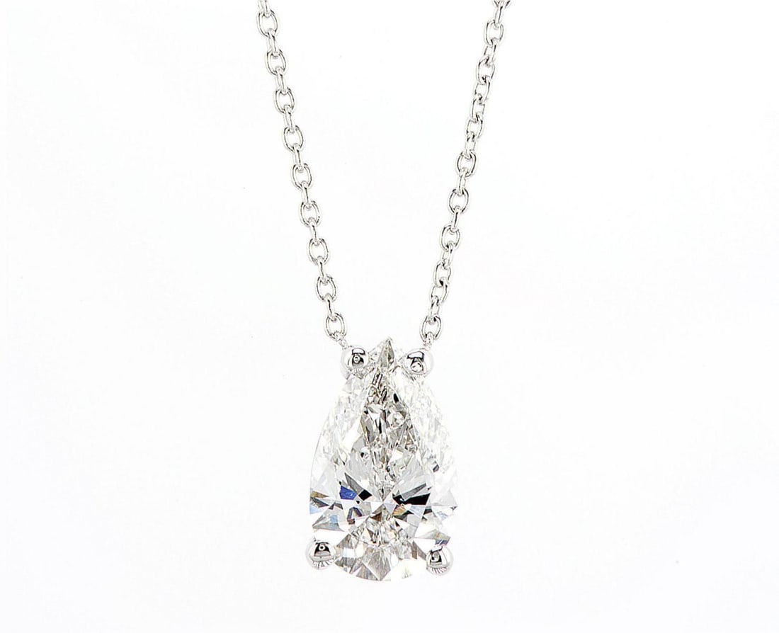 14kt White Gold 2.01ctw Diamond Pendant: One 14k white gold pendant with chain, set with one center lab grown diamond. Jewelry Weight: 2.87Grs Total Diamonds Weight: 2.01Cts Main Stones Description: Quantity: 1 Cut and shape: Pear Carats