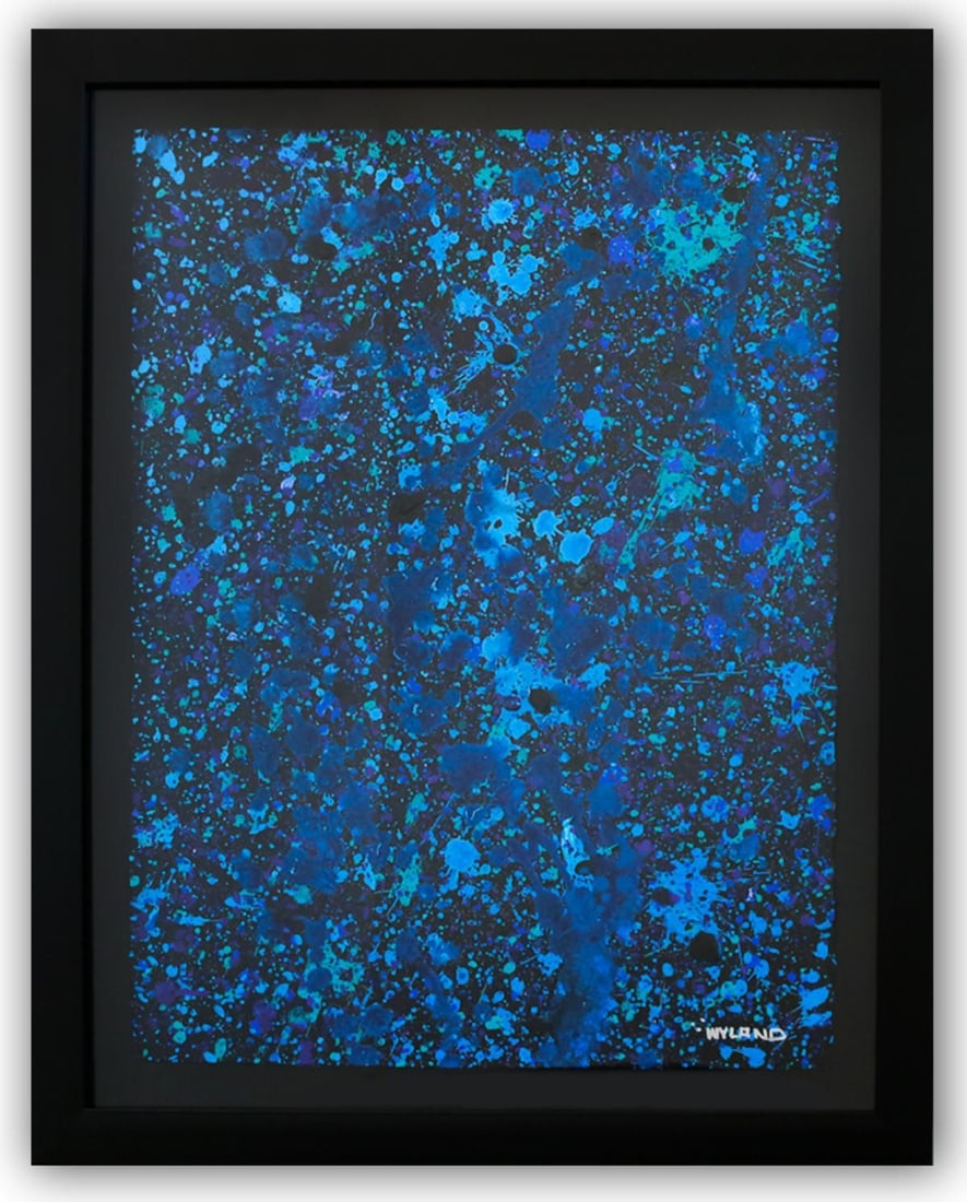 Wyland- Original Watercolor Painting on Deckle Edge Paper "Abstract Drip": Artist: Wyland. Medium: Original Watercolor Painting on Deckle Edge Paper. Title: Abstract Drip. Size: 30" x 22". Measures approx. 37" x 29" (framed). Signature: Hand Signed by the artist. Certificate