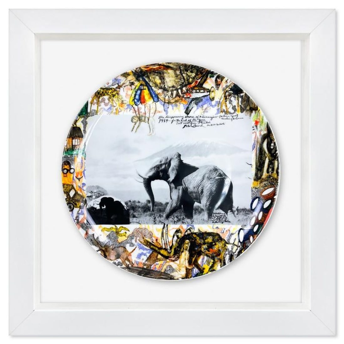 Peter Beard (1938-2020), "Snows of Kilimanjaro" Framed Limited Edition Fine Bone China Plate.: Snows of Kilimanjaro is a limited edition fine bone china plate by Peter Beard (1938-2020). This plate is custom framed and floated on linen. Measures approx. 15.5" x 15.5" (frame), 11" (plate diamete