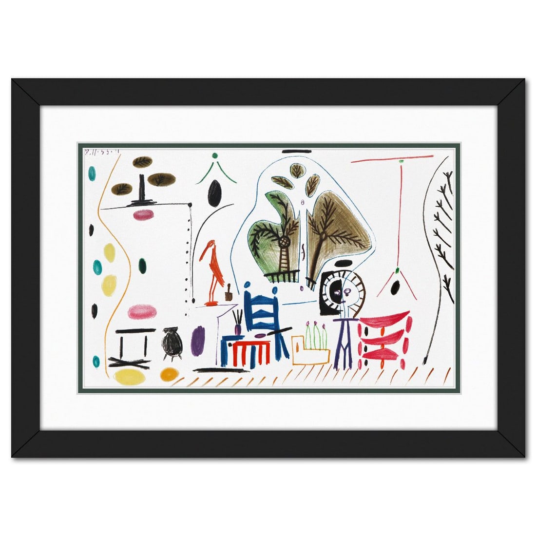 After Pablo Picasso- Lithograph on Rivoli paper "Carnet de Californie 28": Artist: After Pablo Picasso. Medium: Lithograph on Rivoli paper. Title: Carnet de Californie 28. Size: 10" x 16". Measures approx. 16" x 22" (framed). Certificate of Authenticity: Is included. Referen