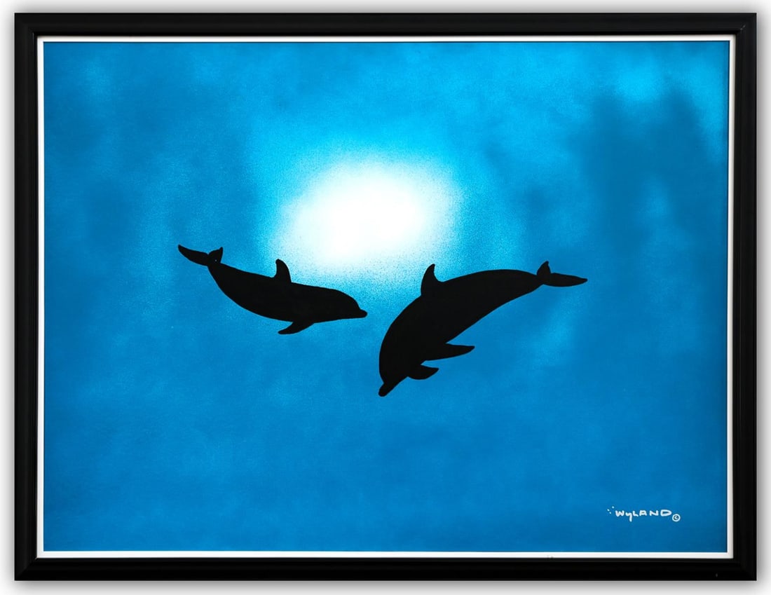 Wyland- Original Painting on Canvas "Dolphins": Artist: Wyland. Medium: Original Painting on Canvas. Title: Dolphins. Size: 36" x 48". Measures approx. 39" x 52" (framed). Signature: Hand Signed by the artist. Certificate of Authenticity: Is includ