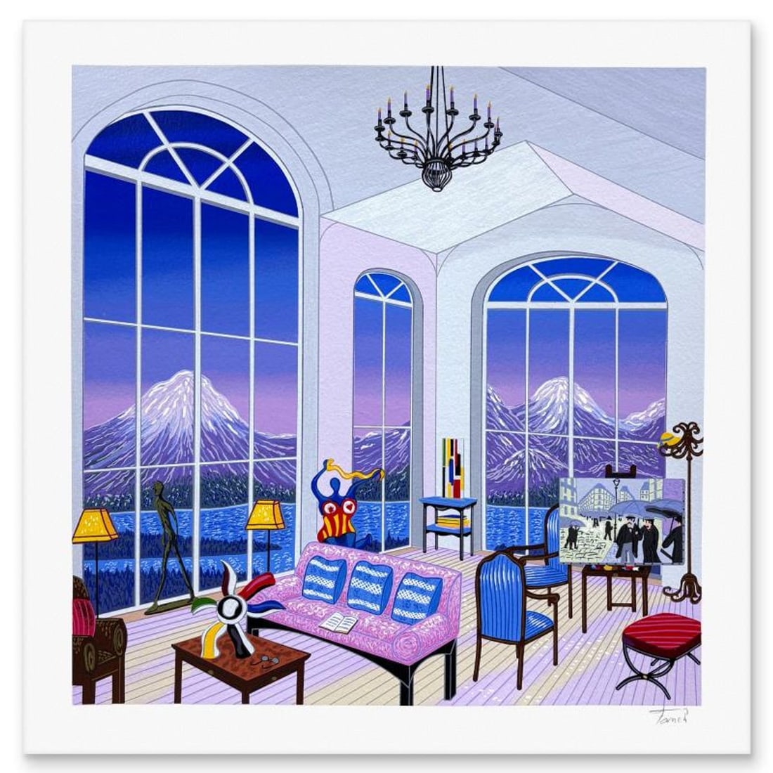 Fanch Ledan, "Interior with Caillebotte" Limited Edition Serigraph, EA Numbered and Hand Signed with: Interior with Caillebotte is a limited edition serigraph on paper by Fanch Ledan, EA numbered and hand signed by the artist. Includes Letter of Authenticity. Measures approx. 16" x 16" (border), 13.5"