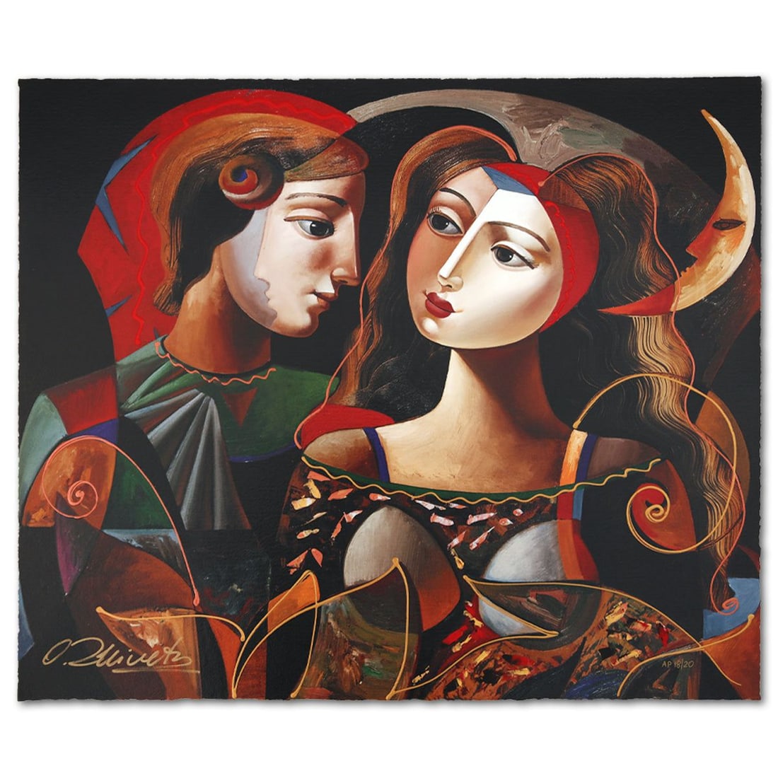 Oleg Zhivetin- Silkscreen "Invitation Under the Moon": Artist: Oleg Zhivetin. Medium: Silkscreen. Title: Invitation Under the Moon. Size: 22" x 26". Signature: Hand signed and numbered. Reference#: 74673.