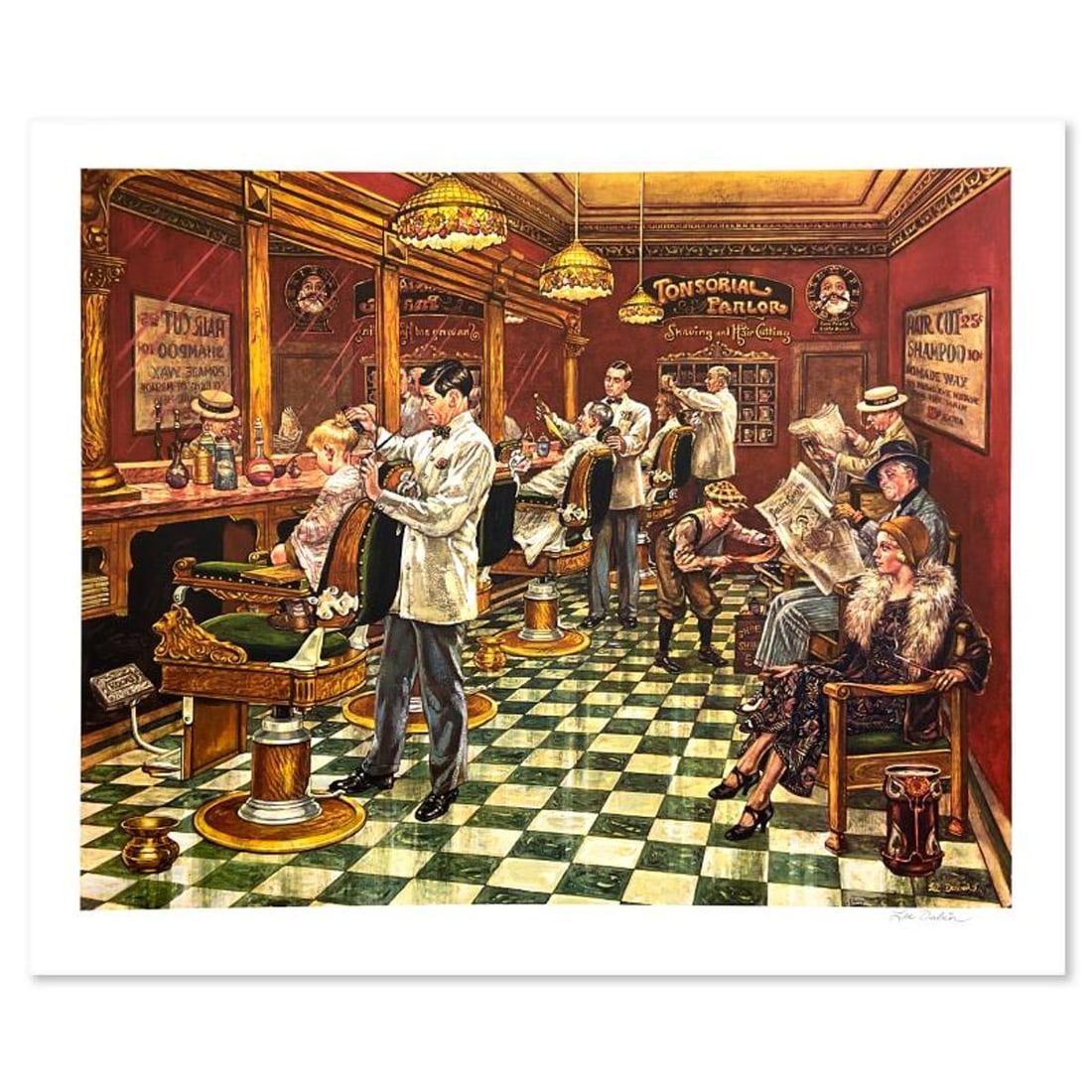 Lee Dubin, "Tonsorial Parlor" Limited Edition Lithograph, Numbered and Hand Signed and Letter of (1 of 2)
