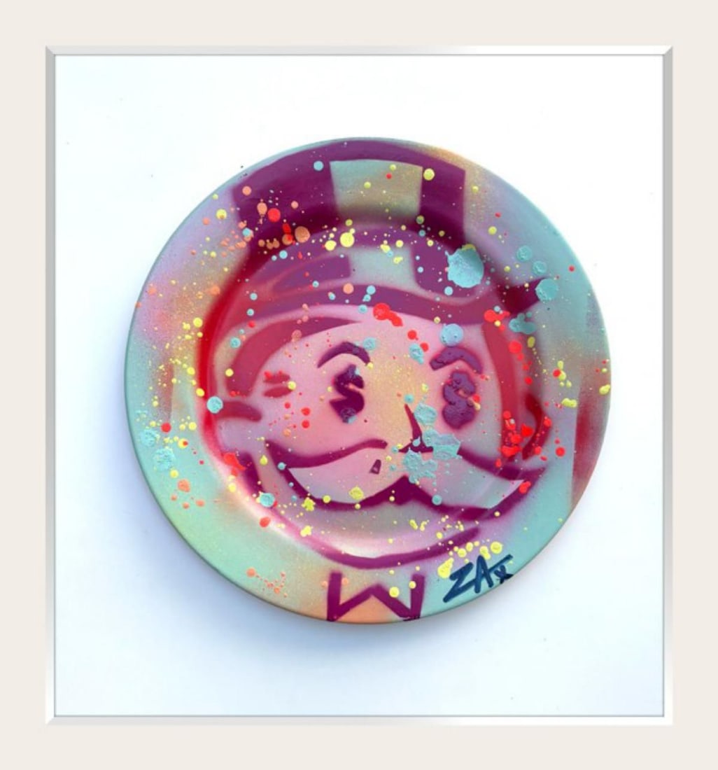 E.M Zax- 1/1 hand painted on ceramic: Artist: E.M Zax. Medium: 1/1 hand painted on ceramic. Measures approx. 20" x 20" (framed). Signature: Hand Signed. Reference#: 83634.