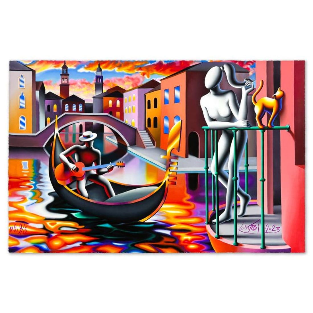 Mark Kostabi, "Twilight Serenade" Limited Edition, MP Numbered 9/15 and Hand Signed with Letter of (1 of 2)